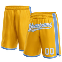 Laden Sie das Bild in den Galerie-Viewer, Custom Gold White-Light Blue Authentic Basketball Shorts
