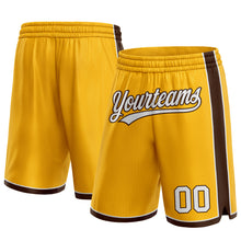 Laden Sie das Bild in den Galerie-Viewer, Custom Gold White-Brown Authentic Basketball Shorts
