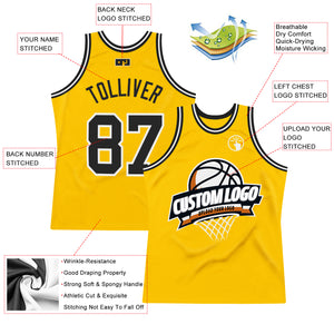 Custom Gold Black-White Authentic Throwback Basketball Jersey