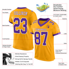 Laden Sie das Bild in den Galerie-Viewer, Custom Gold Purple-White Mesh Authentic Football Jersey
