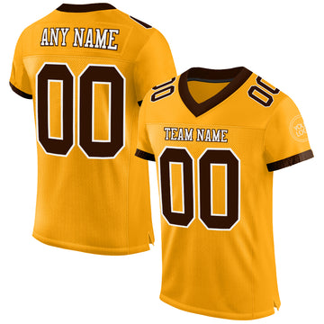 Custom Gold Brown-White Mesh Authentic Football Jersey
