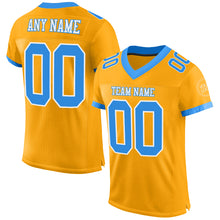 Load image into Gallery viewer, Custom Gold Electric Blue-White Mesh Authentic Football Jersey
