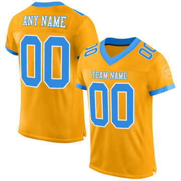 Custom Gold Electric Blue-White Mesh Authentic Football Jersey