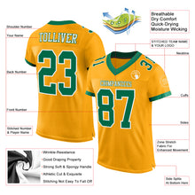 Load image into Gallery viewer, Custom Gold Kelly Green-White Mesh Authentic Football Jersey
