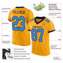 Load image into Gallery viewer, Custom Gold Electric Blue-Navy Mesh Authentic Football Jersey
