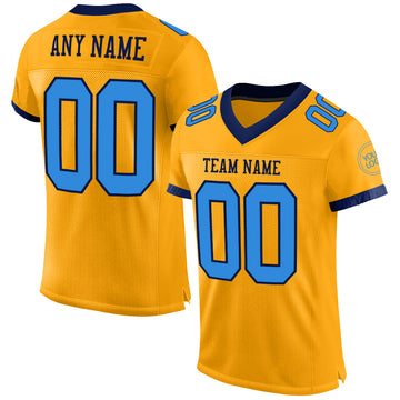 Custom Gold Electric Blue-Navy Mesh Authentic Football Jersey