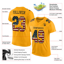 Load image into Gallery viewer, Custom Gold Vintage USA Flag-Black Mesh Authentic Football Jersey
