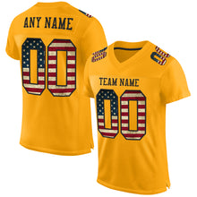 Charger l&#39;image dans la galerie, Custom Gold Vintage USA Flag-Black Mesh Authentic Football Jersey
