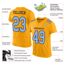 Load image into Gallery viewer, Custom Gold Light Blue-Navy Mesh Authentic Football Jersey
