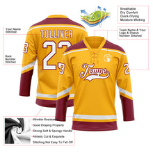 Load image into Gallery viewer, Custom Gold White-Crimson Hockey Lace Neck Jersey
