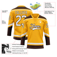 Laden Sie das Bild in den Galerie-Viewer, Custom Gold White-Brown Hockey Lace Neck Jersey
