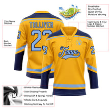 Laden Sie das Bild in den Galerie-Viewer, Custom Gold Light Blue-Navy Hockey Lace Neck Jersey

