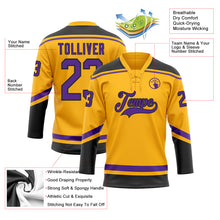 Load image into Gallery viewer, Custom Gold Purple-Black Hockey Lace Neck Jersey
