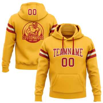 Custom Stitched Gold Red-White Football Pullover Sweatshirt Hoodie