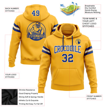 Custom Stitched Gold Royal-White Football Pullover Sweatshirt Hoodie