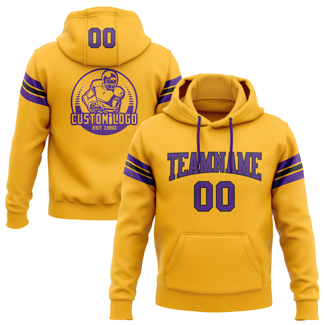 Custom Stitched Gold Purple-Black Football Pullover Sweatshirt Hoodie