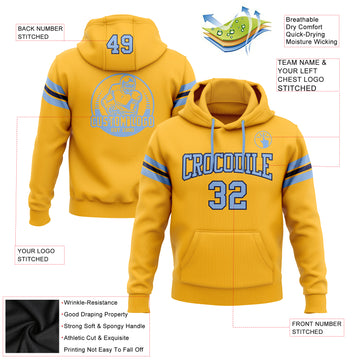 Custom Stitched Gold Light Blue-Navy Football Pullover Sweatshirt Hoodie