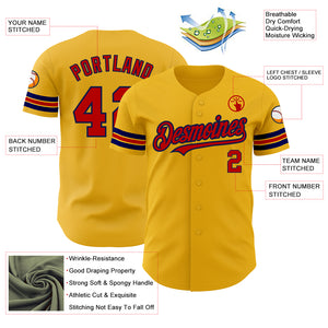 Custom Gold Red-Navy Authentic Baseball Jersey