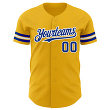 Load image into Gallery viewer, Custom Gold Royal-White Authentic Baseball Jersey
