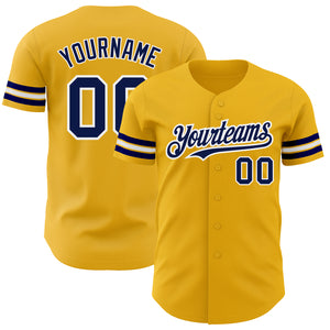 Custom Gold Navy-White Authentic Baseball Jersey