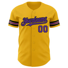 Load image into Gallery viewer, Custom Gold Purple-Black Authentic Baseball Jersey
