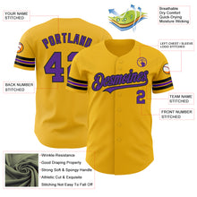 Load image into Gallery viewer, Custom Gold Purple-Black Authentic Baseball Jersey
