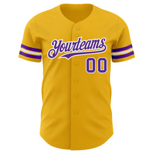 Laden Sie das Bild in den Galerie-Viewer, Custom Gold Purple-White Authentic Baseball Jersey
