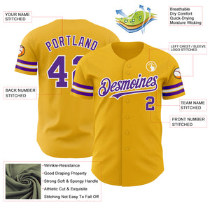 Custom Gold Purple-White Authentic Baseball Jersey