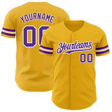 Laden Sie das Bild in den Galerie-Viewer, Custom Gold Purple-White Authentic Baseball Jersey
