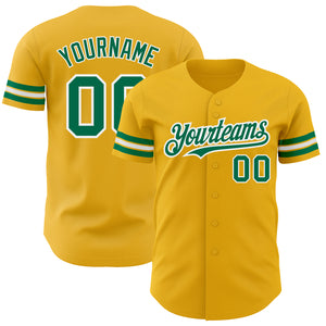 Custom Gold Kelly Green-White Authentic Baseball Jersey