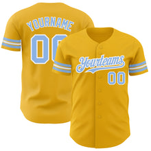 Load image into Gallery viewer, Custom Gold Light Blue-White Authentic Baseball Jersey
