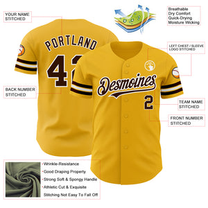 Custom Gold Brown-White Authentic Baseball Jersey