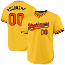 Laden Sie das Bild in den Galerie-Viewer, Custom Gold Orange-Navy Authentic Throwback Baseball Jersey
