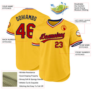 Custom Gold Red-Navy Authentic Throwback Baseball Jersey