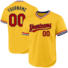 Load image into Gallery viewer, Custom Gold Red-Navy Authentic Throwback Baseball Jersey
