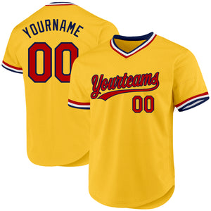 Custom Gold Red-Navy Authentic Throwback Baseball Jersey