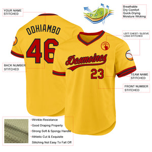 Custom Gold Red-Black Authentic Throwback Baseball Jersey