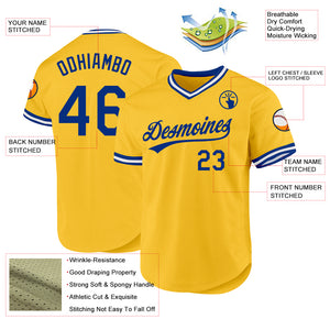 Custom Gold Royal-White Authentic Throwback Baseball Jersey