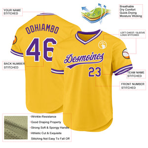 Custom Gold Purple-White Authentic Throwback Baseball Jersey