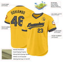 Load image into Gallery viewer, Custom Gold Steel Gray-Black Authentic Throwback Baseball Jersey
