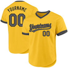 Load image into Gallery viewer, Custom Gold Steel Gray-Black Authentic Throwback Baseball Jersey

