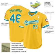 Load image into Gallery viewer, Custom Gold Teal-White Authentic Throwback Baseball Jersey
