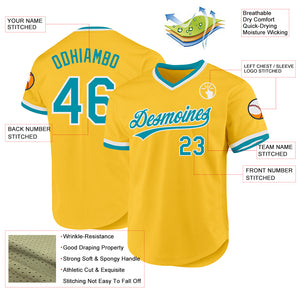 Custom Gold Teal-White Authentic Throwback Baseball Jersey