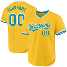 Load image into Gallery viewer, Custom Gold Teal-White Authentic Throwback Baseball Jersey
