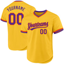 Load image into Gallery viewer, Custom Gold Purple-Orange Authentic Throwback Baseball Jersey
