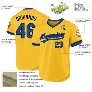 Custom Gold Blue-Navy Authentic Throwback Baseball Jersey