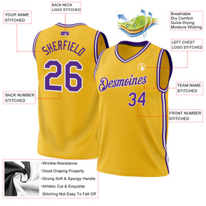 Custom Gold Purple-White Authentic Throwback Basketball Jersey