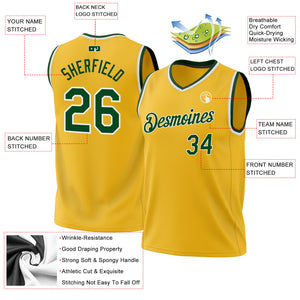 Custom Gold Green-White Authentic Throwback Basketball Jersey