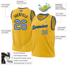 Load image into Gallery viewer, Custom Gold Light Blue-White Authentic Throwback Basketball Jersey
