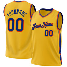 Load image into Gallery viewer, Custom Gold Royal-Orange Authentic Throwback Basketball Jersey
